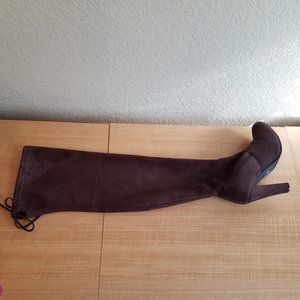 Forever Faux Suede Thigh-High Boots with Chunky Heel Size 8.5